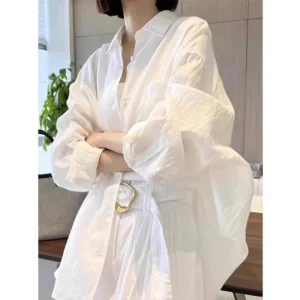 Ảnh sản phẩm Áo sơ mi cotton linen trắng tay dài — mẫu45104327828 từ niêm yết nguồn.